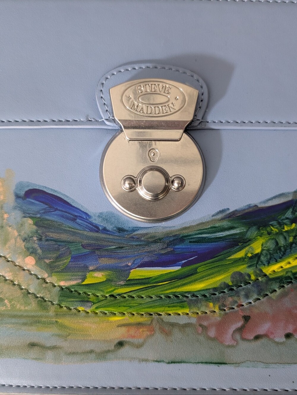 Steve Madden Blue-Cornflower Bag W/ Hand Painted Mountainscape Scenic Design